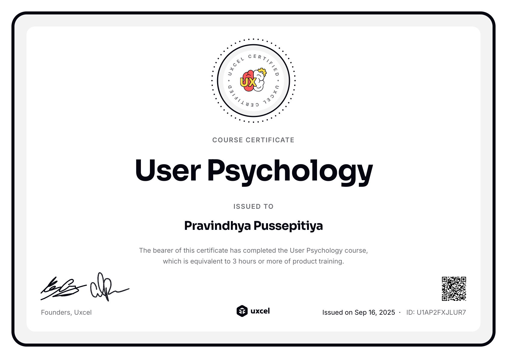 Pravindhya's certificate